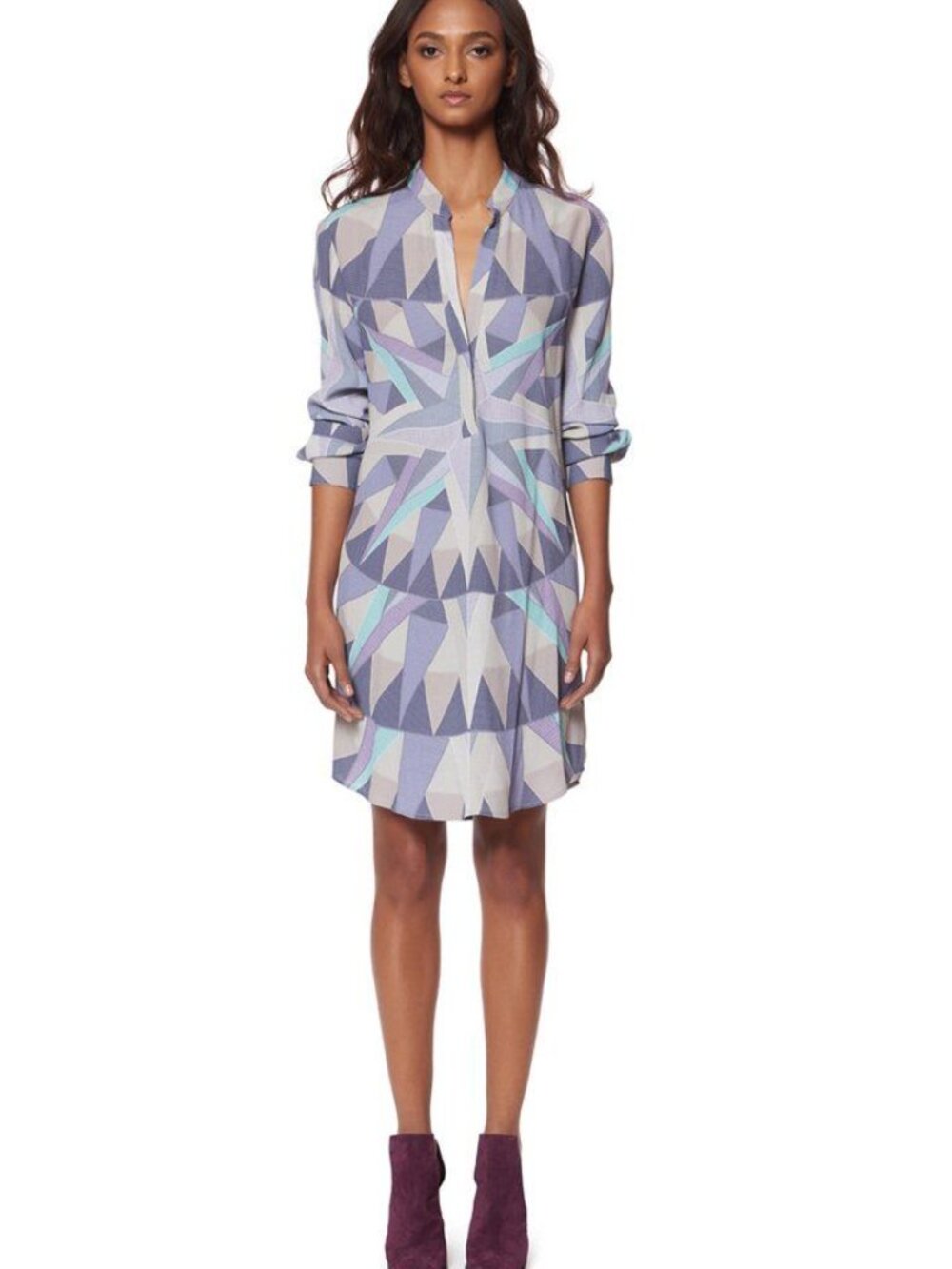 Mara Hoffman Compass Shirt Dress RARE Purple Blue Geometric Pattern Resort Small